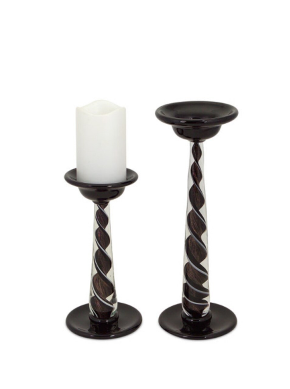 Melrose Set of 2 Dark Elegance Black Swirled Glitter Pillar Candle Holders 9.5" - 13.75"